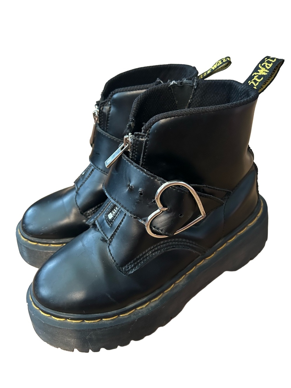Dr. Martens Black Heart-Buckle Platform Boots
